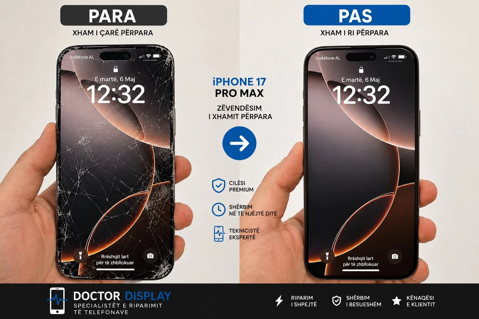 Para dhe pas i një ekrani smartphone të rinovuar
